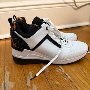 Michael Kors White and Black Sneakers with Leopard Accent